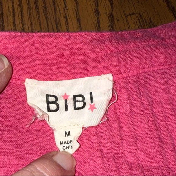BIBI Pink Crinkle Gauze Button Front Boho Top Oversized Medium - Picture 5 of 8